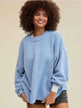 NWOT Aerie Like Candy Crewneck Oversized Sweater in Blue Monaco